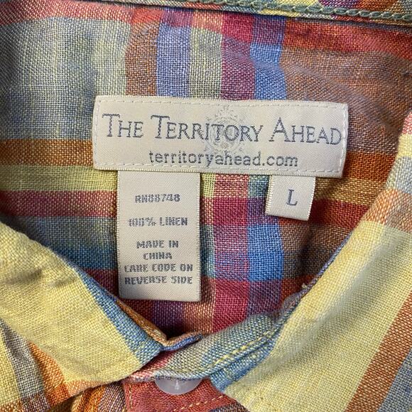 The‎ Territory Ahead Linen Button Up Tee Men’s Size L Multicolor Hiking Beachy - Picture 2 of 5